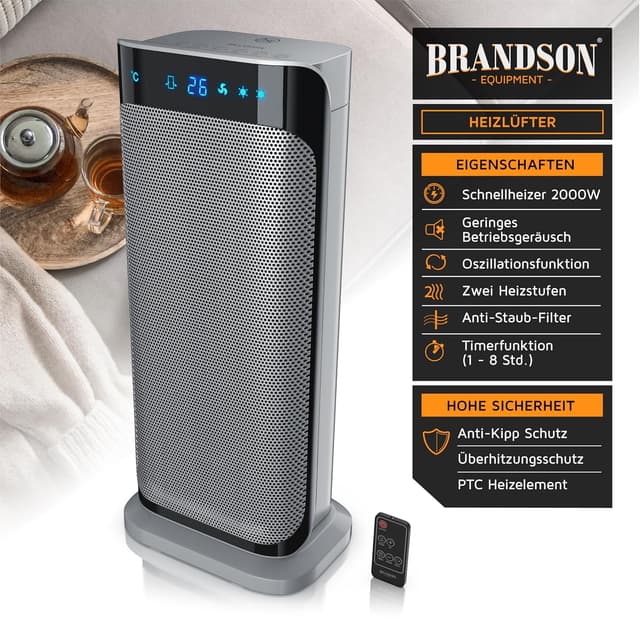 Detalle de Brandson Heizlüfter 2000 Watt mit Fernbedienung (Brandson 305027) – mit Oszillation und Timer