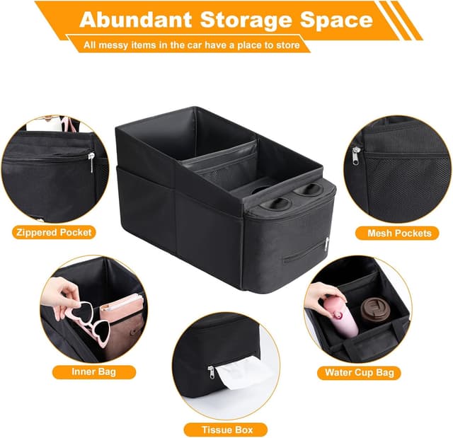 Detalle de Romon Organizer Auto per bagagliaio e sedili anteriori/posteriori con divisorio, maniglie e tasche in rete