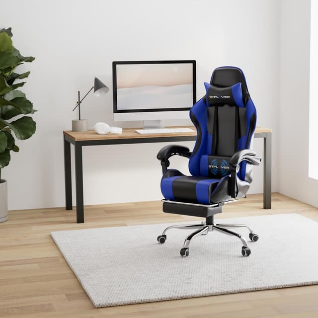 Detalle de GTPLAYER Sedia da Gaming Ergonomica con massaggiatore sul poggiapiedi e supporto lombare, schienale reclinabile 90–135°, portata 150 kg (Blu)