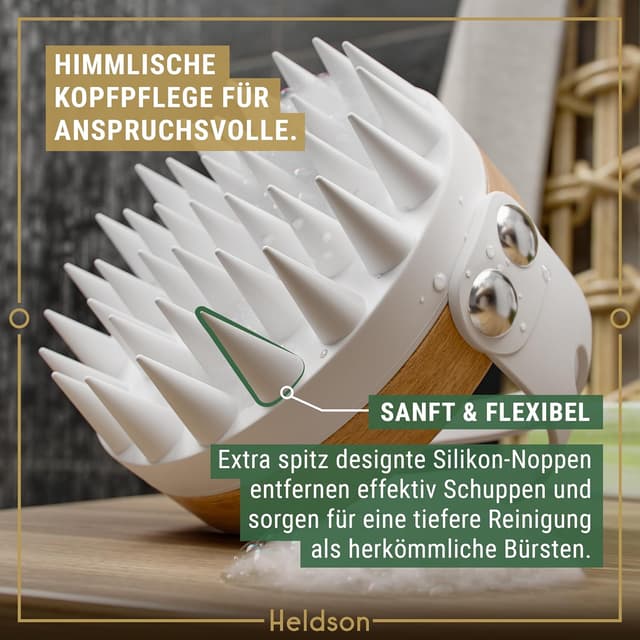 Detalle de HELDSON Premium Kopfhaut-Massagebürste (FSC® 100%) – Kopfmassage und Scalp Scrub für die Haarpflege, Opalweiß