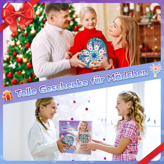 Detalle de Flnlano „Geschenke für Mädchen 6–10 Jahre“: Diamond-Painting Bastelset für Schmuckkästchen mit Spiegel