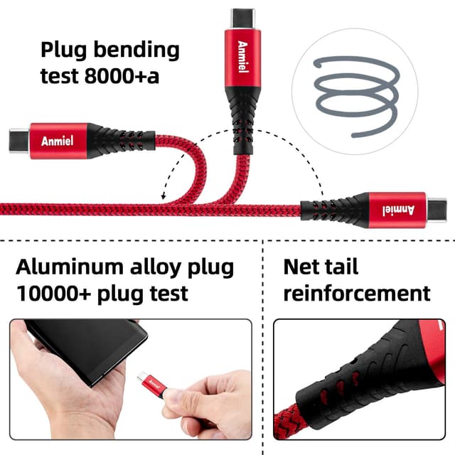Detalle de ANMIEL USB-C Cable 3A 3M+3M Red