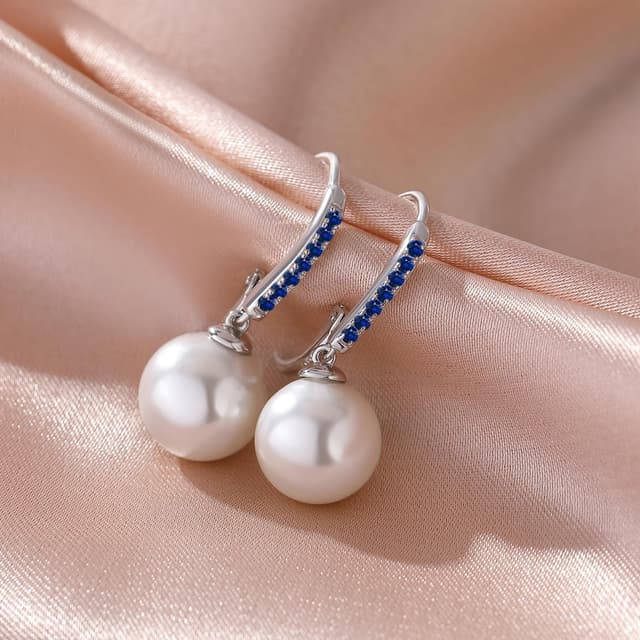 Detalle de jiamiaoi Perlenohrringe Silber 925 mit hängender Perle (8–13 mm) und Klappverschluss für Damen