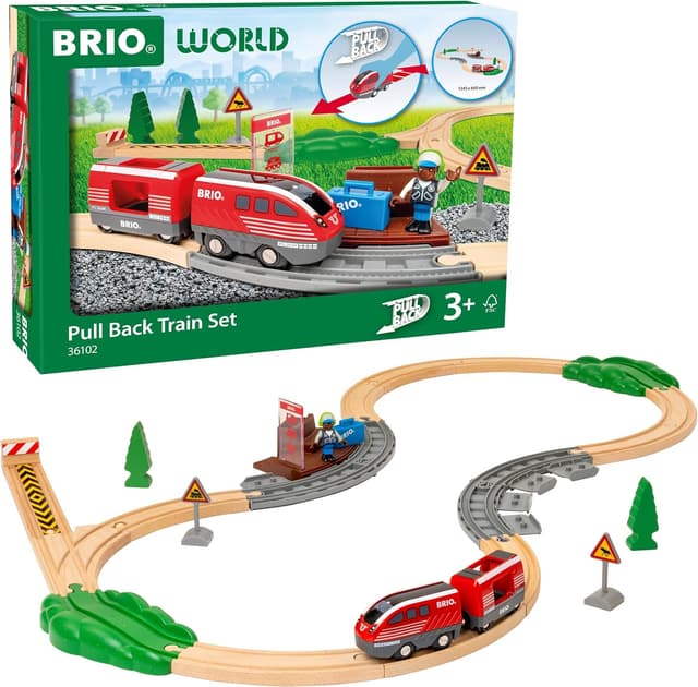 Detalle de BRIO World 36102 Zugset mit Rückziehmotor – Spielzeuglok für Kinder ab 3 Jahren