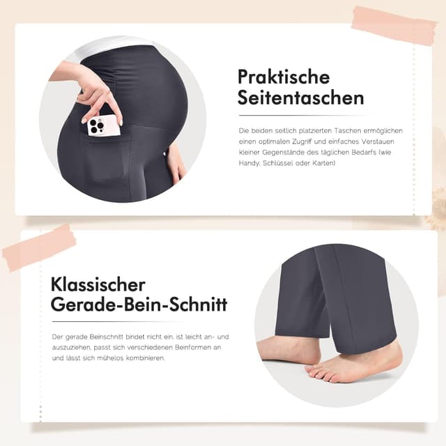 Detalle de Walifrey Umstandshose Damen Weites Bein mit Taschen – bequeme Schwangerschaftsmode mit stützendem Bund