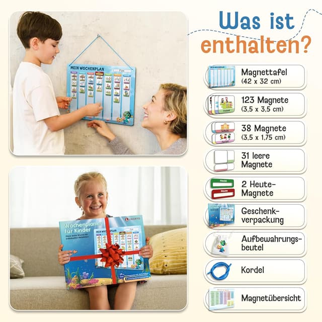 Detalle de LIKARTO Wochenplaner Kinder – Montessori Aufgabenplaner & Magnettafel, blau