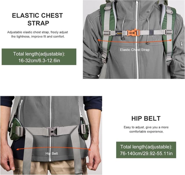 Detalle de MOUNTAINTOP Trekkingrucksack 70L (mit Regenschutz) für Damen & Herren – für 4 bis 6 Tage Touren