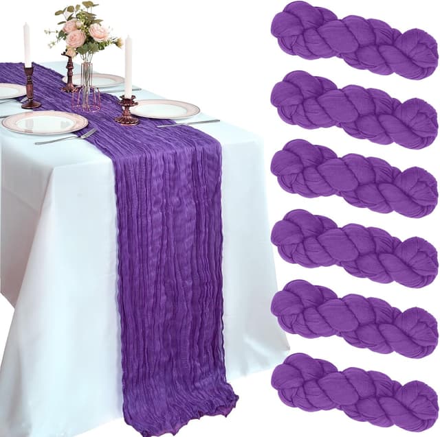 Detalle de 6 Pack 10FT Purple Cheesecloth Table Runner (120 Inch) for Boho, Rustic Spring Parties & Weddings