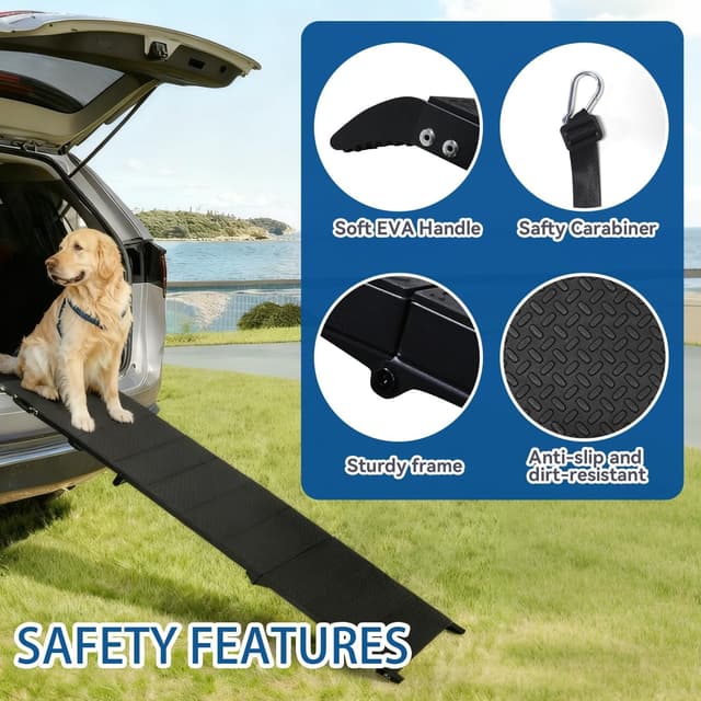 Detalle 2 de Niubya Foldable Dog Steps & Pet Stairs Ramp (180cm, aluminium frame) – supports up to 113kg