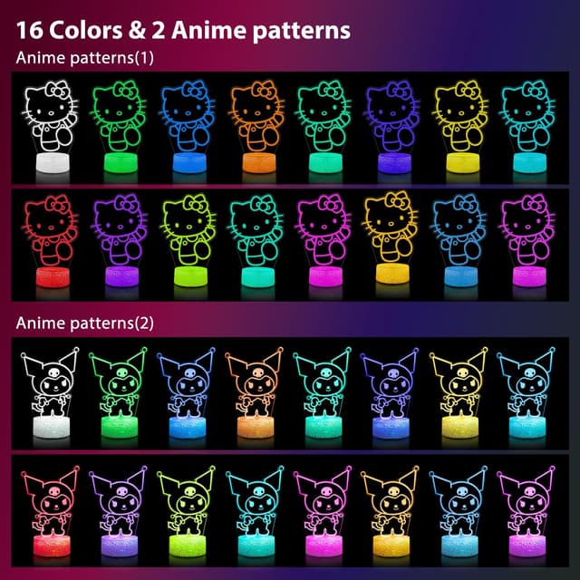 Detalle de MIINSEY Kitty-lampada LED 3D notturna con telecomando e timer, 16 colori