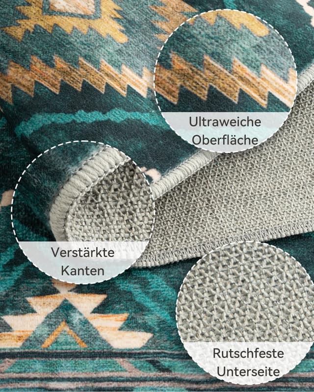 Thumbnail 6 de Tapis de salon lavable en machine DEFYNEE 180 x 270 cm style marocain, bleu canard