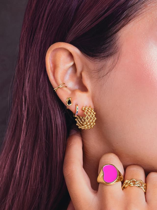 Thumbnail 2 de SINGULARU Cat Black orecchino singolo in argento 925, oro/Rodio