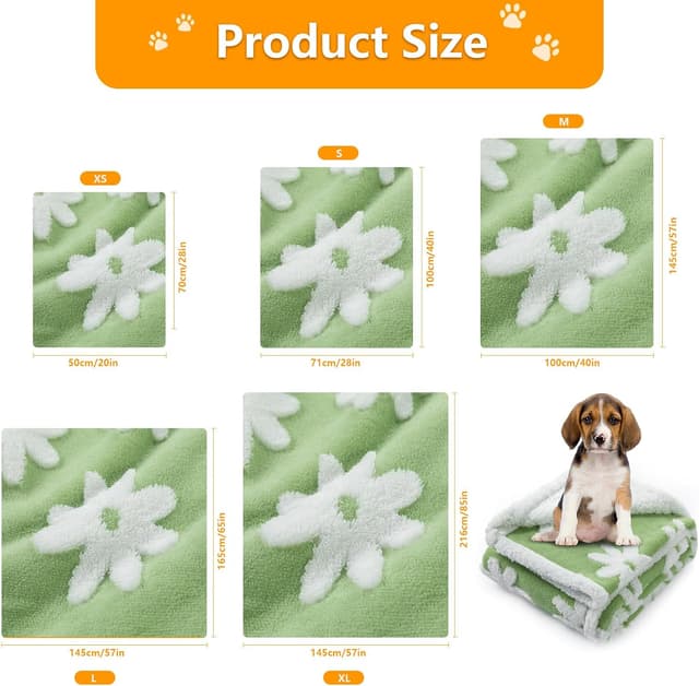 Detalle 2 de Waterproof Pet Blanket Green Stylish Jacquard Throw (Green Flower, XS) for dog beds, couches and washable mat covers