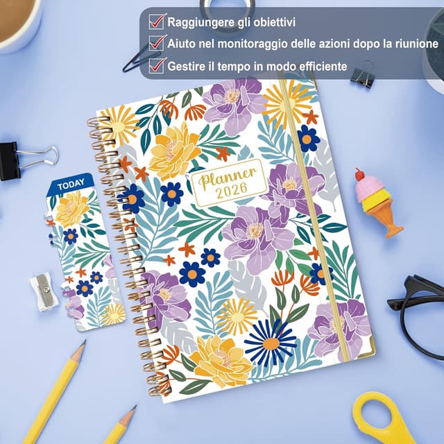 Thumbnail 6 de Gumiho Agenda 2026 Settimanale Spiral A5 (gennaio–dicembre 2026) con passante per la penna, segnalibro righello e adesivi – viola