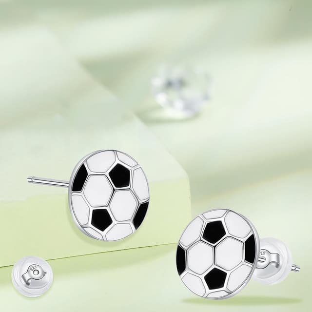 Detalle de Hifeeled Boucles d’oreilles femmes en argent sterling 925 motif football 10 x 10 mm