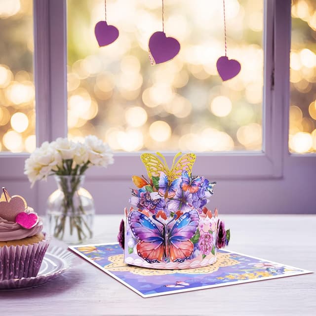 Detalle de Magic Arts 3D Pop Up Birthday Card for Women – Multi-tier cake with butterflies & flowers