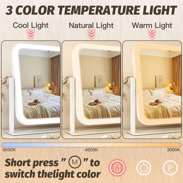 Detalle de FENNIO Vanity Mirror with Lights (17''x13'') Touch Screen Makeup Mirror with 3-Color Lighting