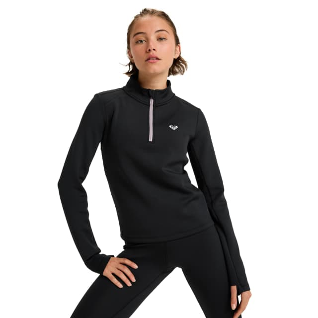 Detalle de Roxy Waves Of Warmth Tech Top: sudadera técnica de mujer con cuello alto y malla transpirable