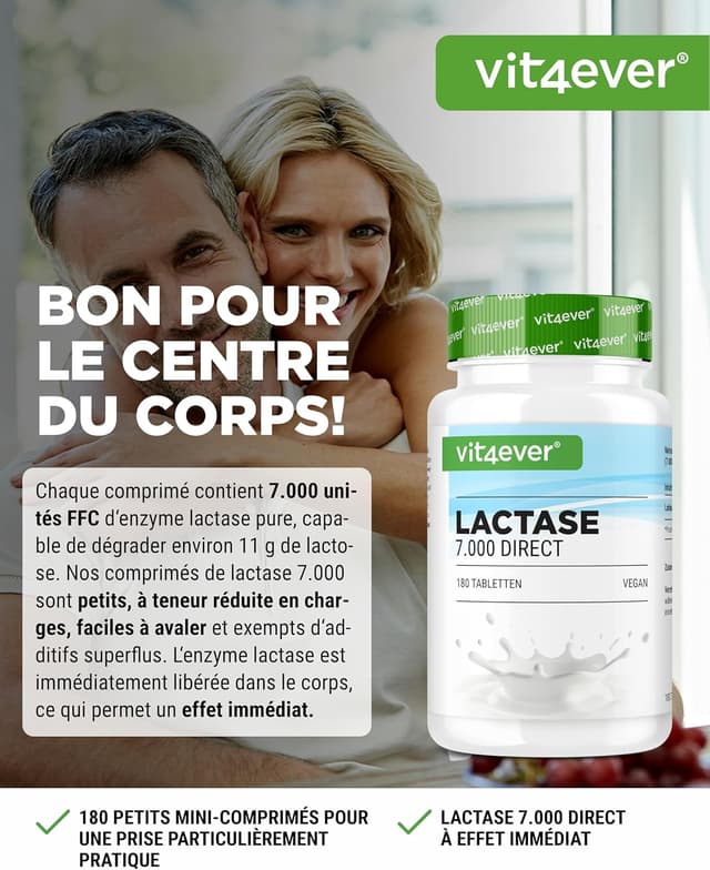 Detalle 2 de Vit4ever Lactase 7.000 (180 comprimés) à effet immédiat, vegan