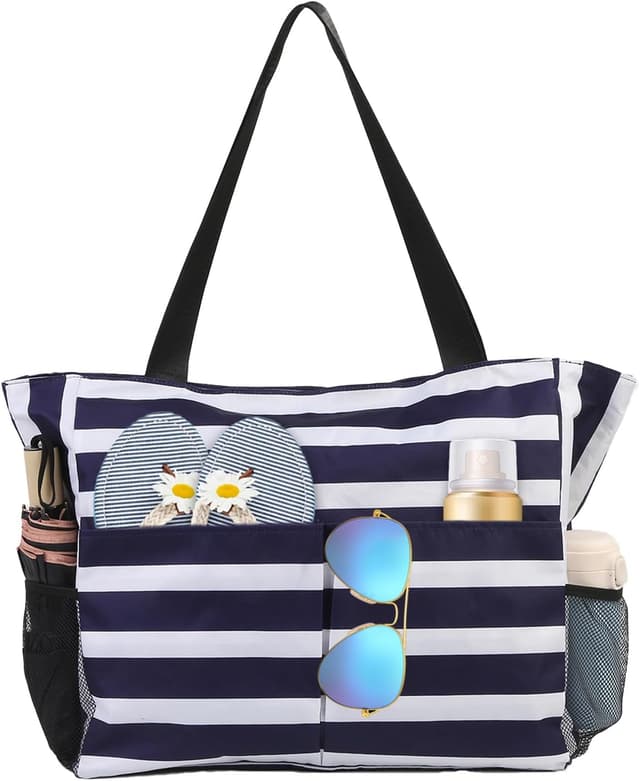 Detalle de TAHAVICE Strandtasche Damen XXL mit Reißverschluss – wasserabweisende Badetasche mit vielen Fächern