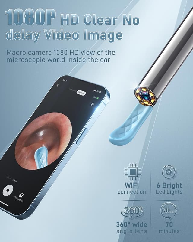 Detalle 2 de 1080P HD Ear Wax Removal Camera Kit with LED Light and 6 Silicone Spoons (FSA/HSA Eligible)