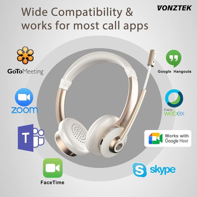 Detalle 2 de Vonztek Wireless Headset with QCC v5.1 Bluetooth 26 Hrs