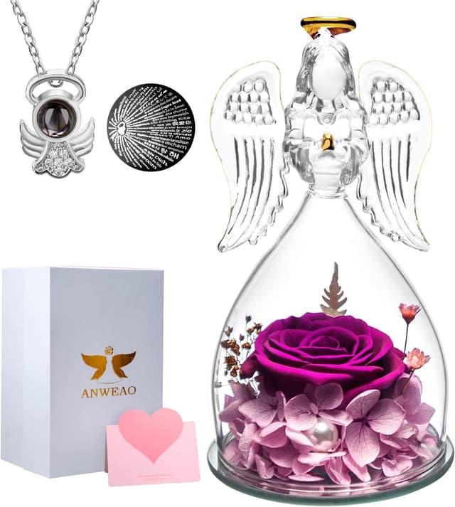 Detalle de Preserved Rose Angel Figurine 4.9in 🌹