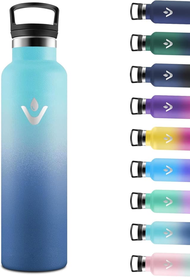 Detalle de Motswedi Gourde isotherme 1 L avec paille et poignée (anti-fuite) en inox, bleu ciel & bleu foncé