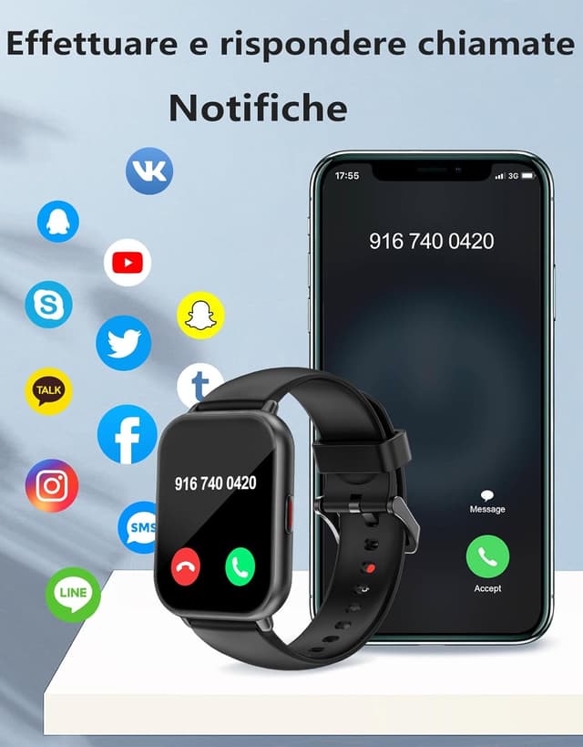 Thumbnail 2 de RUIMEN Smartwatch compatibile Android e iOS con saturimetro