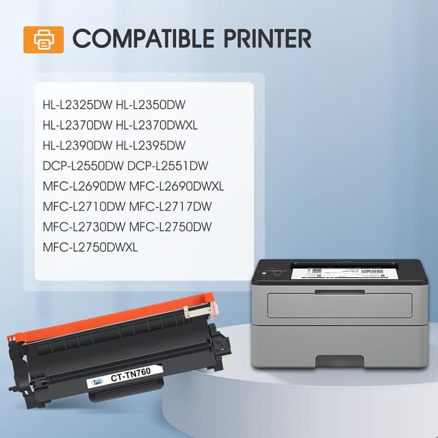 Detalle de TN760 Compatible Toner (TN-760 / TN-730) for Brother Printers—2-Pack Black High-Yield Cartridges