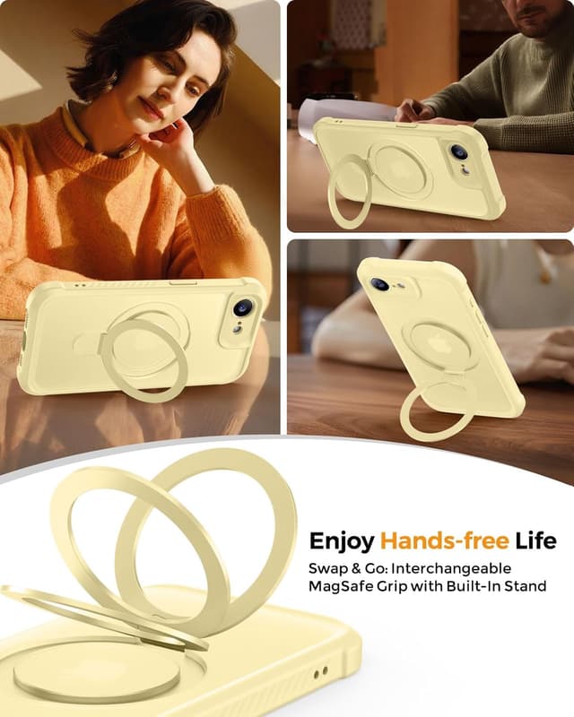Detalle de MOCCA Magnetic Invisible Stand Case for iPhone 17e & iPhone 16e (Creamy Yellow) with Military-Drop Protection