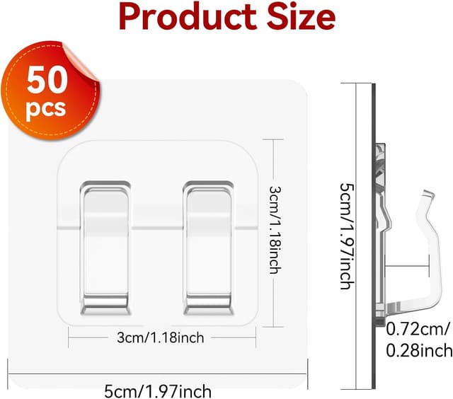 Detalle de Latoxcaa 50pc Outdoor Light Hooks – strong adhesive sticky hooks for fairy light clips & cable organising