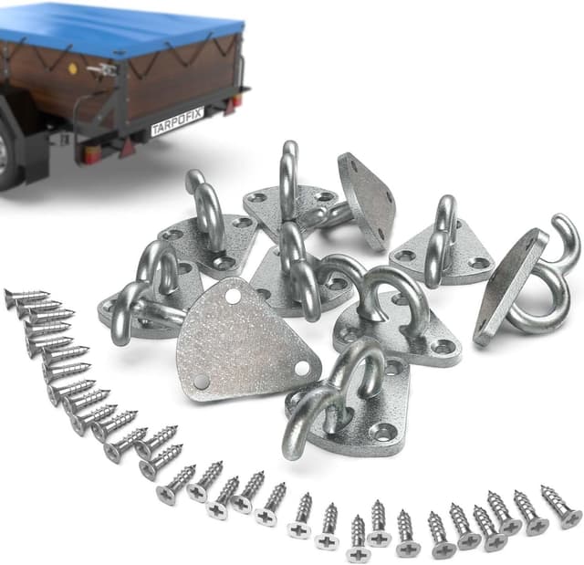 Detalle de Tarpofix® Dreiloch Planenhaken & Netzhaken Set für Anhängerplane, verzinkt (10 Stk) inkl. Schrauben