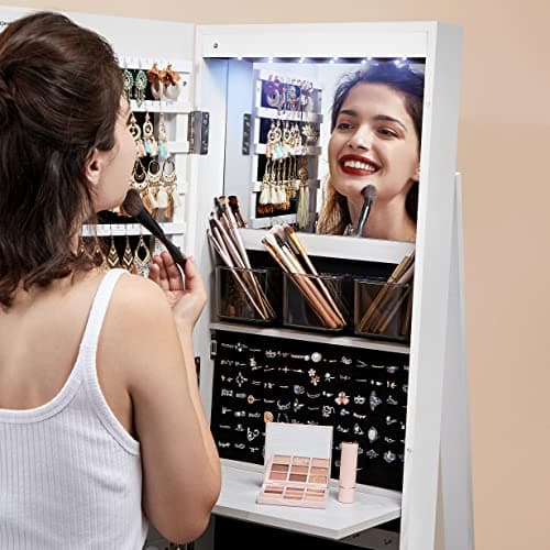 Thumbnail 8 de SONGMICS JJC007W01 espejo joyero sin marco con 6 LEDs y giro 360° (superficie blanco, forro negro)