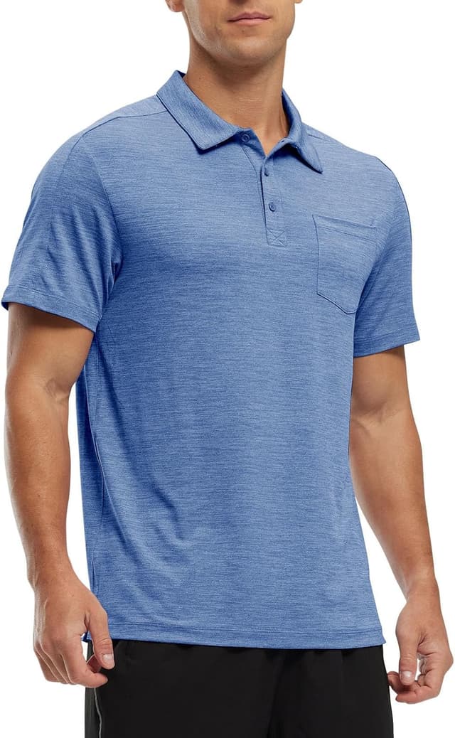 Detalle 2 de Rdruko Men’s Short-Sleeve Quick-Dry Polo Shirt with Pocket (3-Button Placket)