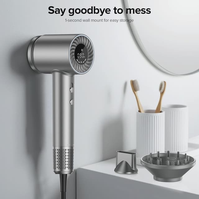 Detalle de Hair Dryer with 150,000 RPM Brushless Motor, 500M Negative Ions, ThermoControl & Magnetic Nozzle/Diffuser