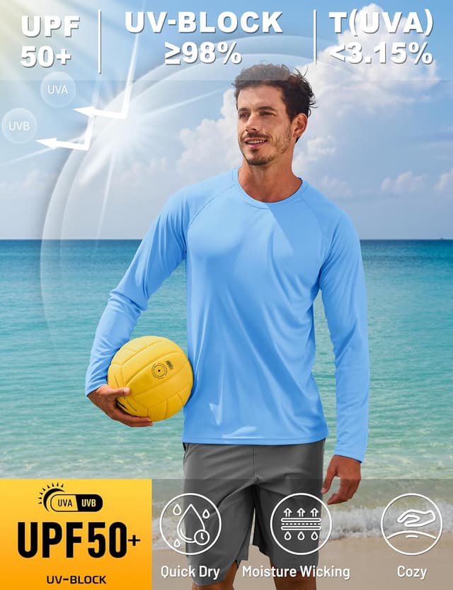 Detalle de TACVASEN Men’s UPF 50+ long sleeve UV protection T-shirt for hiking and outdoor wear