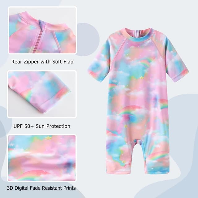 Detalle de Aisyee UV Kleidung Baby Badeanzug Kurzarm – einteiliger Schwimmanzug mit Rashguard-Charakter für 6 Monate bis 5 Jahre