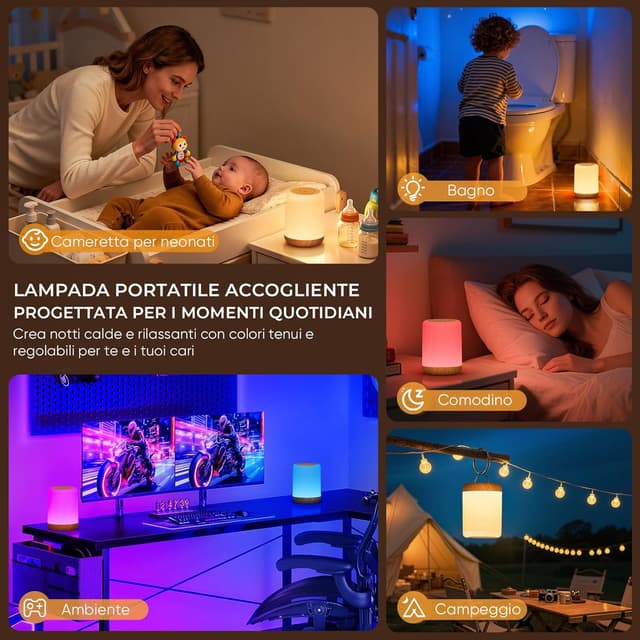 Thumbnail 6 de VIWAVE Lampada da comodino LED touch ricaricabile senza fili con 256 colori RGB e timer