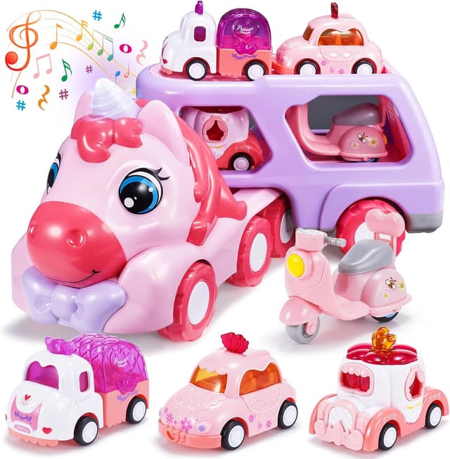 Detalle de EUTOYZ unicorn toy car trailer set