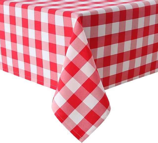 Detalle de Hiasan Checkered Tablecloth Rectangle (Red & White Gingham) — Waterproof, Wrinkle-Resistant Polyester, 52 x 70 Inch