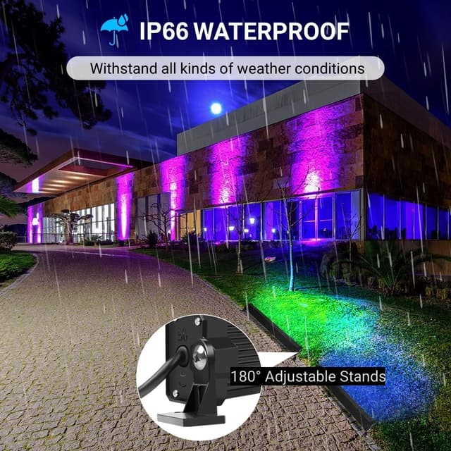 Detalle 1 de MEIHUA Proiettore LED RGB 2 pack da 42 W con telecomando, 10 colori e 30 modalità, IP66