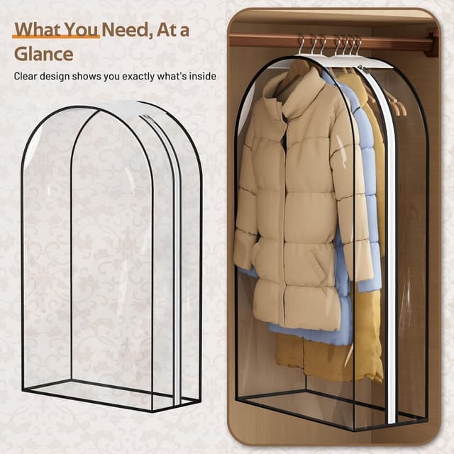 Thumbnail 6 de MISSLO 10" Gusseted 40" All-Clear Hanging Garment Bags (3-Pack) for Suits, Coats & Dresses