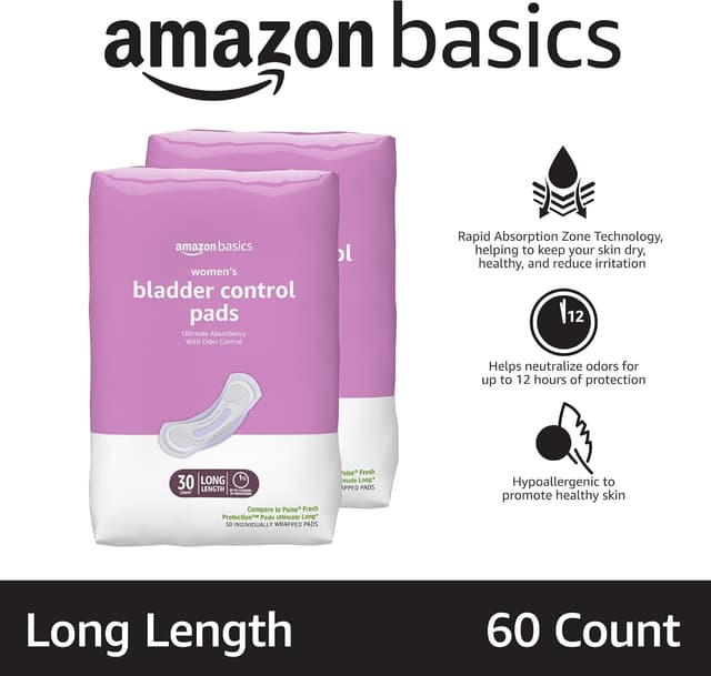 Thumbnail 2 de Amazon Basics Incontinence Pads Long 60 Count