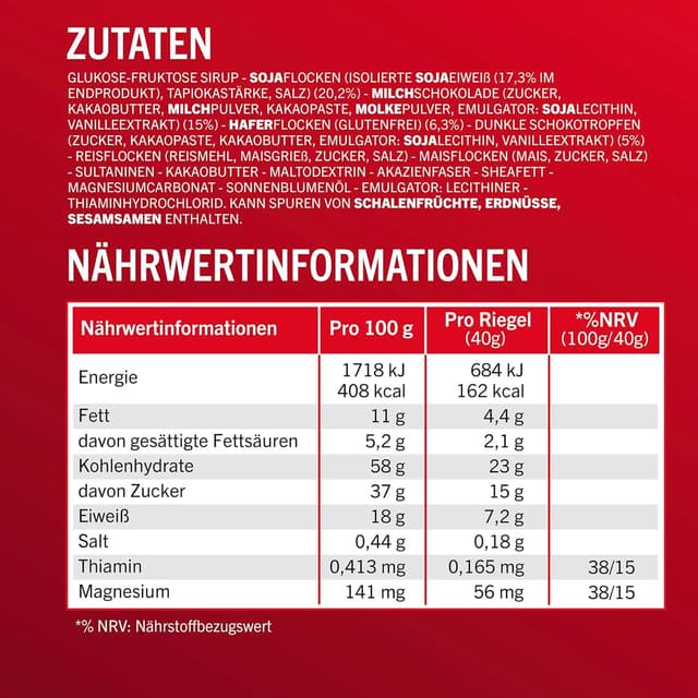 Detalle 2 de Enervit Power Crunchy Choco Drops – Energieriegel mit Zartbitterschokolade, glutenfrei