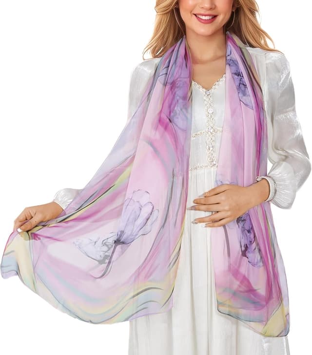 Detalle de Lamca Chiffon Scarf for Women (lightweight floral print) – 160 × 50 cm