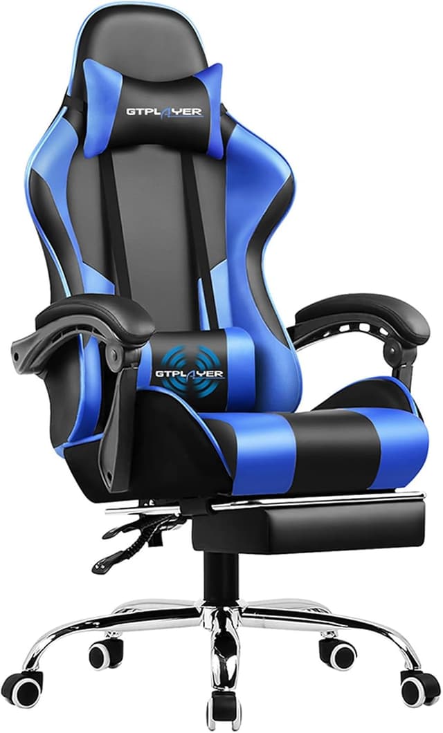 Detalle de GTPLAYER Sedia da Gaming Ergonomica con massaggiatore sul poggiapiedi e supporto lombare, schienale reclinabile 90–135°, portata 150 kg (Blu)