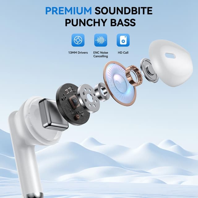 Detalle 2 de JYUESJKJ Wireless Earbuds (Bluetooth 5.4) with 4 HD Mic, up to 50H playtime, IPX7