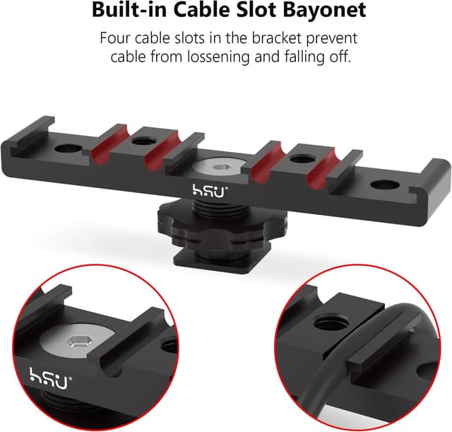 Detalle 2 de HSU Hot Shoe Adapter Bracket – Triple cold shoe extension mount for flashes, mics and LED lights