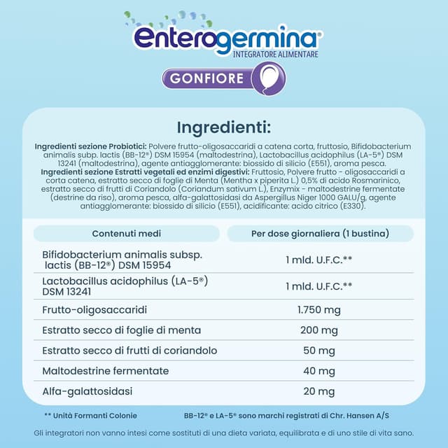 Thumbnail 6 de Enterogermina Gonfiore 28 bustine gusto pesca: probiotici, prebiotici ed enzimi per il gonfiore